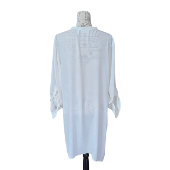 Chico's Ivory Roll Tab Long Sleeve Semi Sheer Tunic Blouse XL - Picture 6 of 8